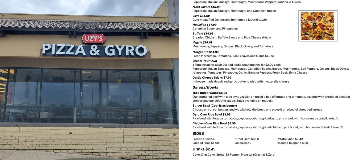 Uzy's Pizza & Gyro Menu